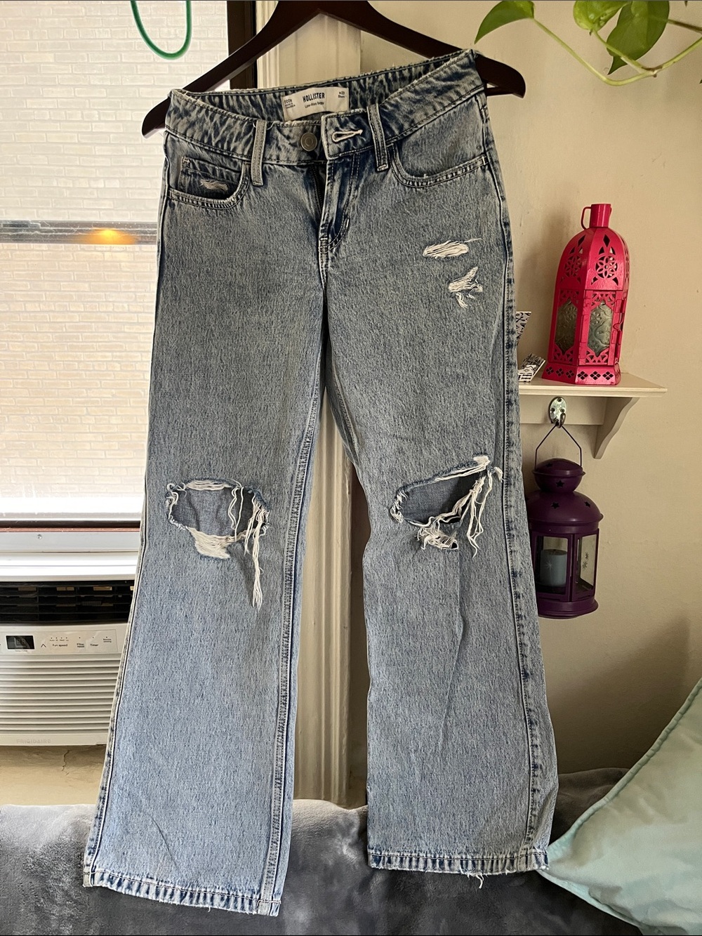 Hollister Light Blue Distressed Wide Leg Jeans